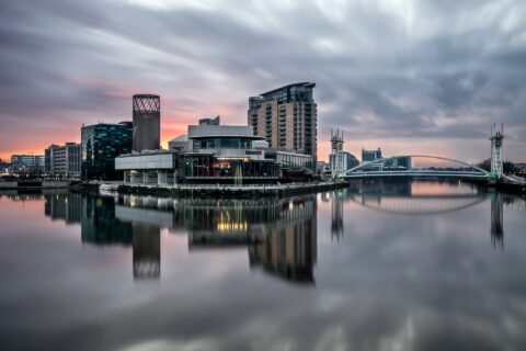 Manchester view of the river Mersey and skyline